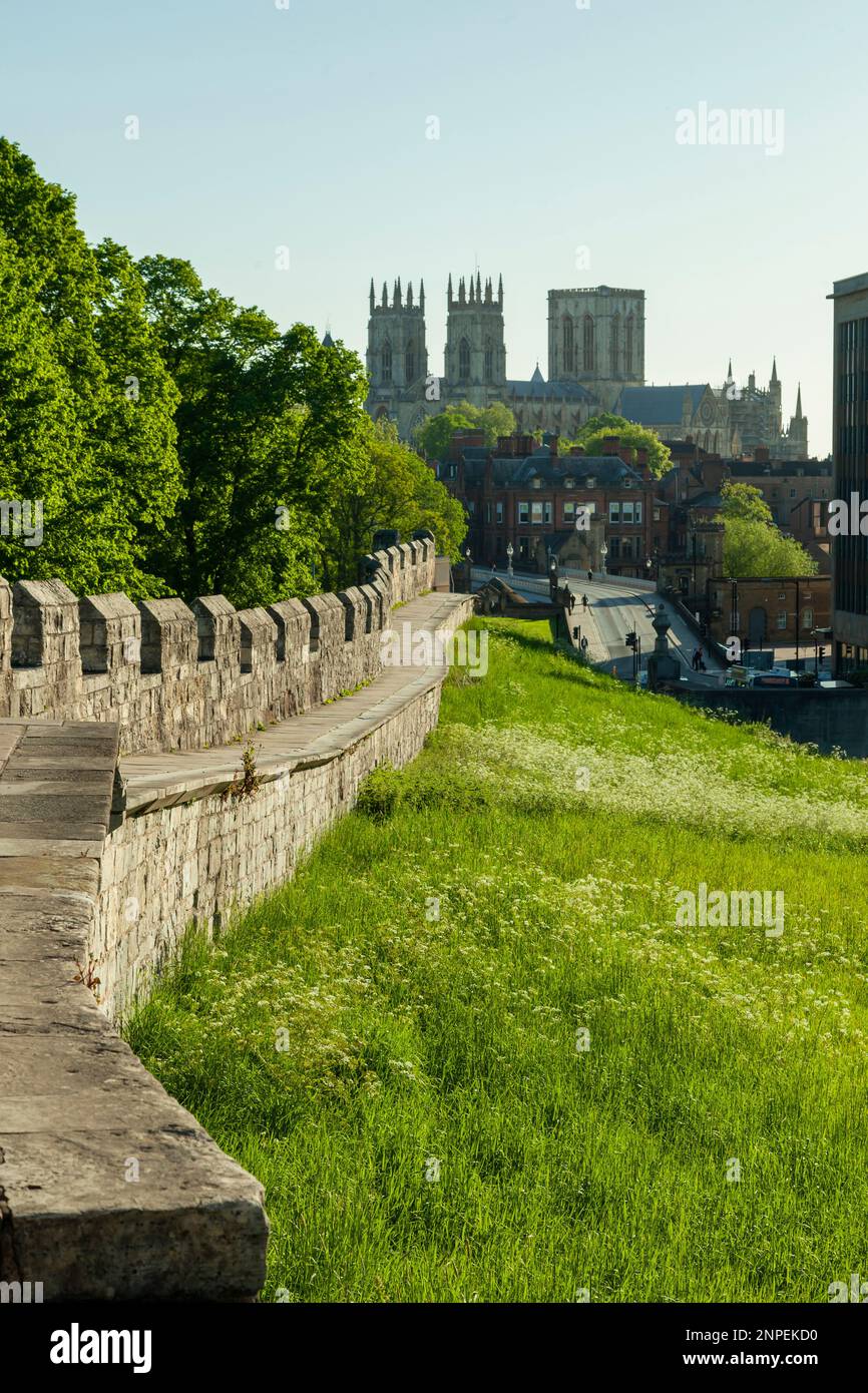 Spring morning at York city walls. Stock Photo