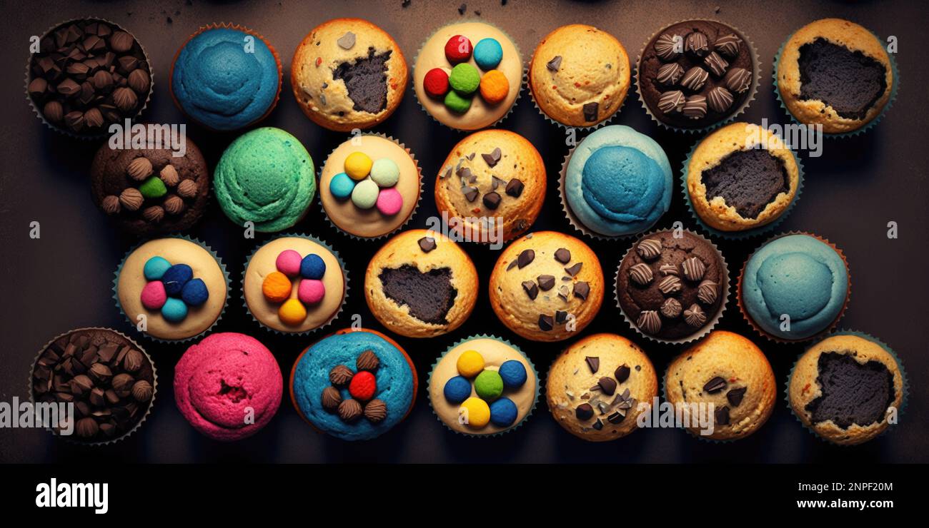 Muffins oder Cup-Cakes mit unterschiedlichen Dekor Stock Photo