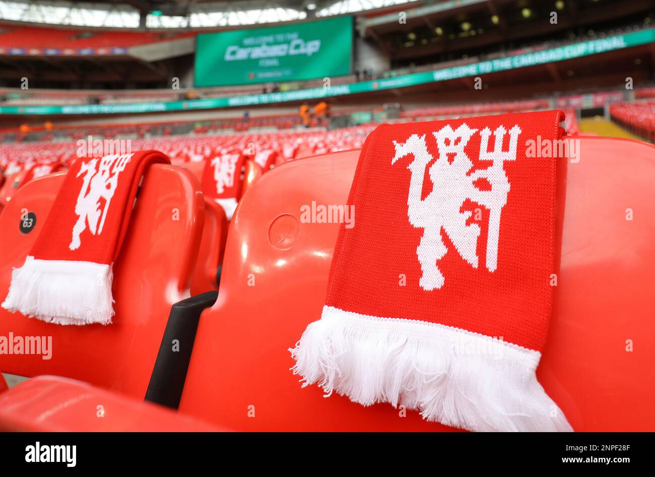 London, England, 26th February 2023. Manchester United flags on the