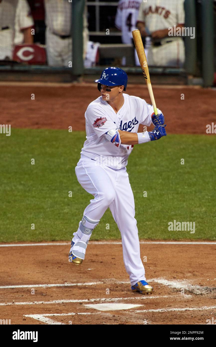 Los Angeles Dodgers Joc Pederson bats during the MLB All-Star Game on July  14, 2015 at Great American Ball Park in Cincinnati, Ohio. (Mike Janes/Four  Seam Images via AP Stock Photo 