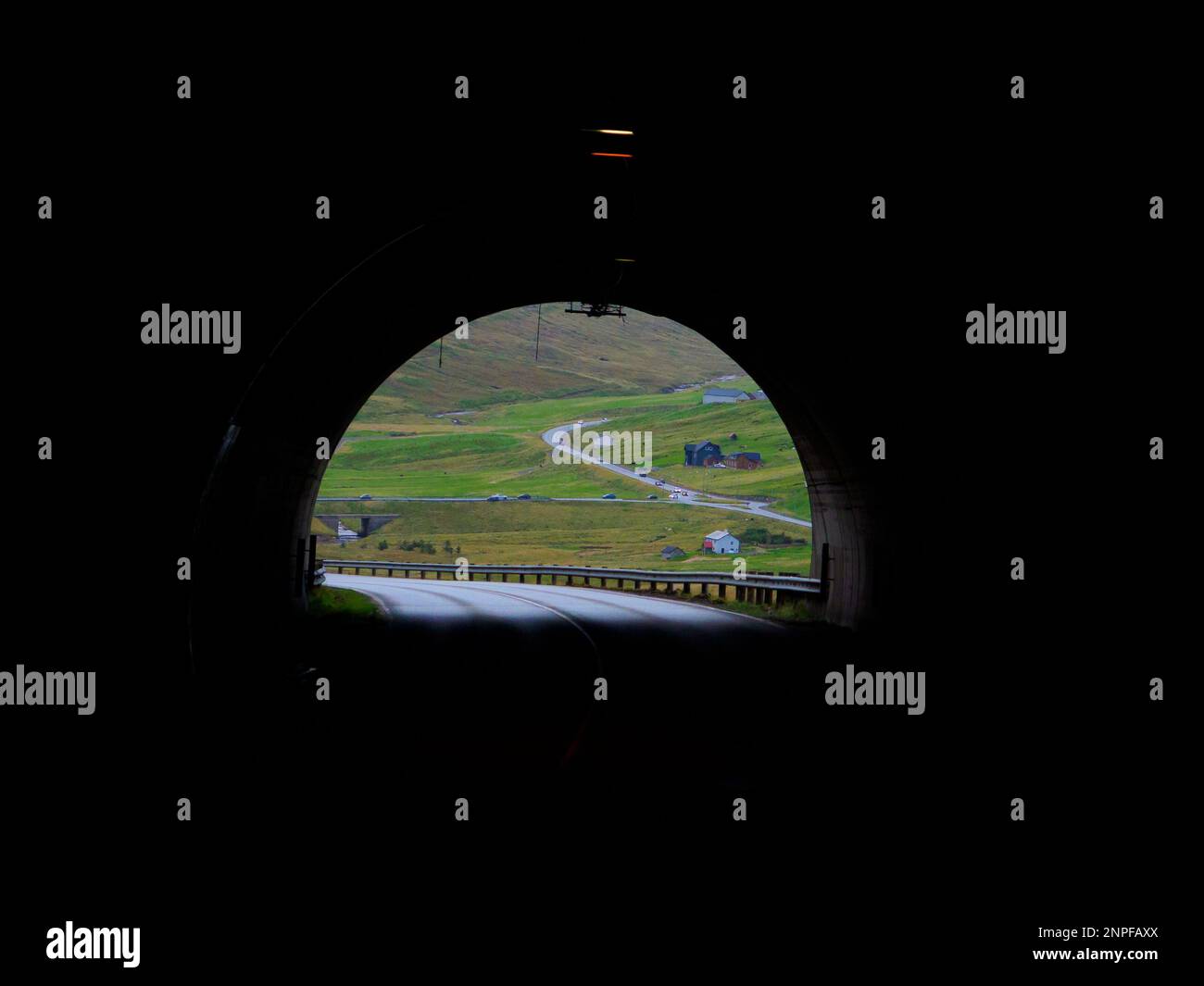 Tunnel via the mountains in the Faroe Islands. Tunnels and bridges are