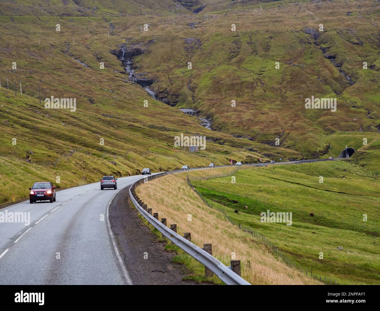 Tunnel via the mountains in the Faroe Islands. Tunnels and bridges are