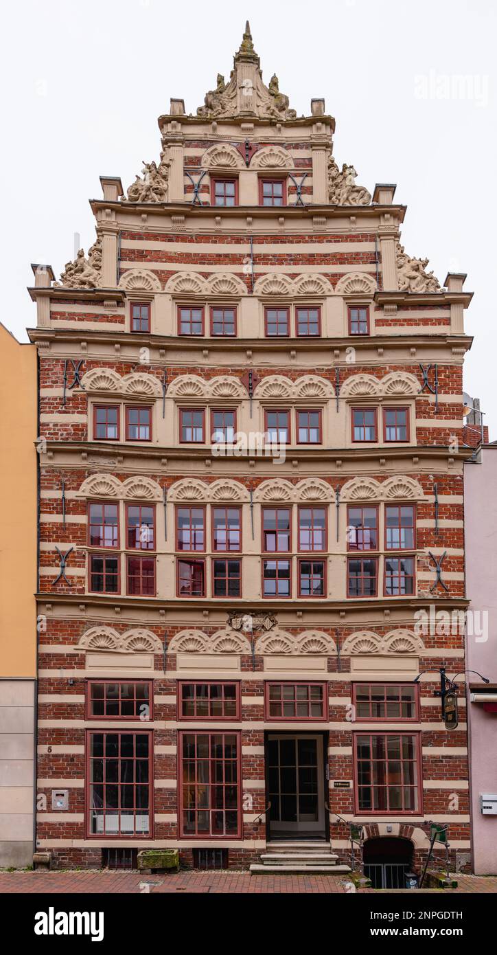 Schöninghsches Haus, Schöningh's house, historic brick building in Norden, East Frisia, Germany. Renaissance building from 1576. Stock Photo