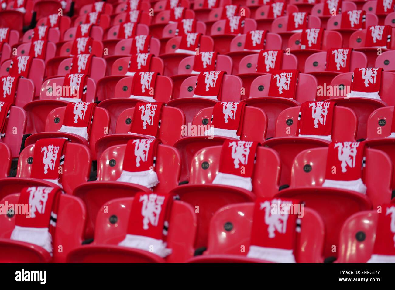 Manchester United scarves on the seats prior to the Carabao Cup Final