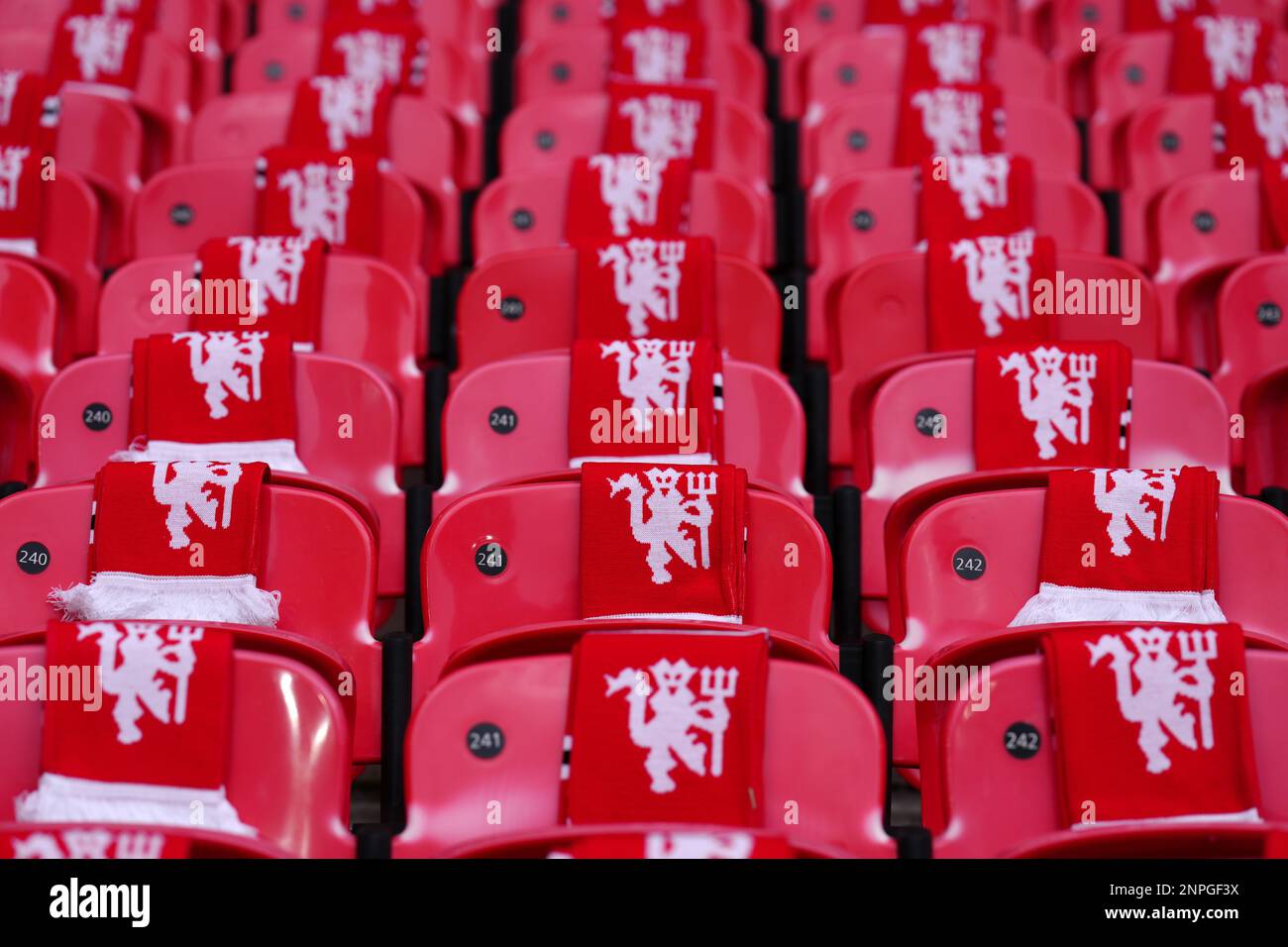 Manchester United scarves on the seats prior to the Carabao Cup Final