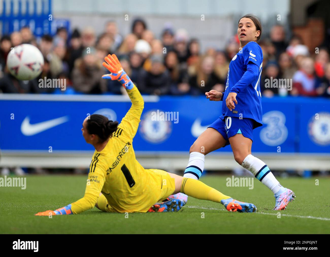 Chelsea’s Sam Kerr scores her sides second goal during the Vitality