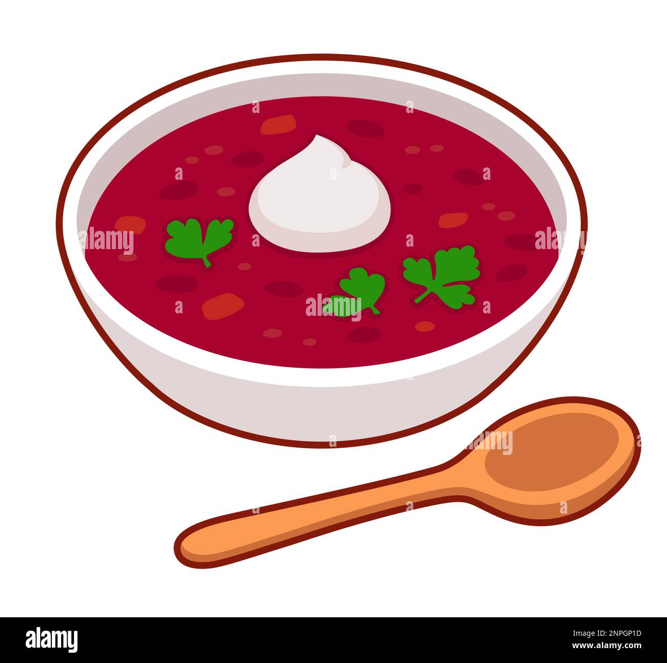Borscht, traditional Ukrainian and Russian beet soup. Cartoon vector clip art illustration. Stock Vector