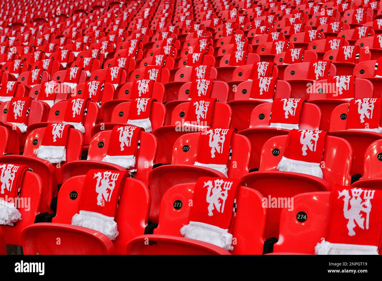 Wembley, London, UK. 26th Feb, 2023. Manchester United seats with