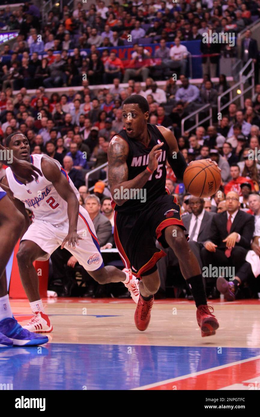 Miami Heat guard Mario Chalmers (15) makes a move with the basketball ...