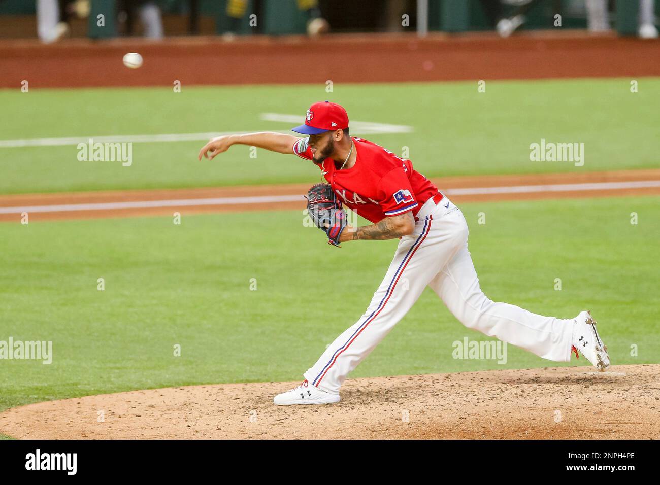 Jonathan Hernandez of the Texas Rangers delivers a pitch during a