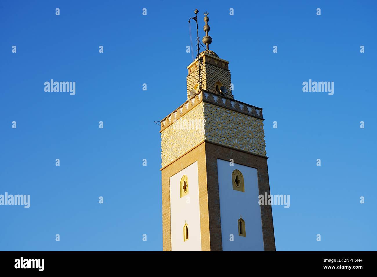 Minaret of Ahl Fas mosque in african capital city of Rabat in Morocco ...