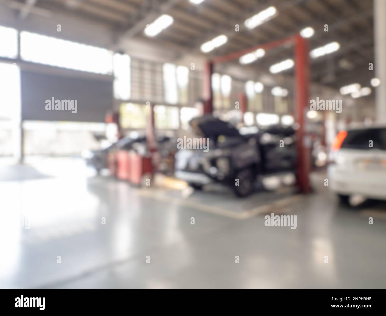 Abstract blur car garage automobile interior. Blurred mechanic service