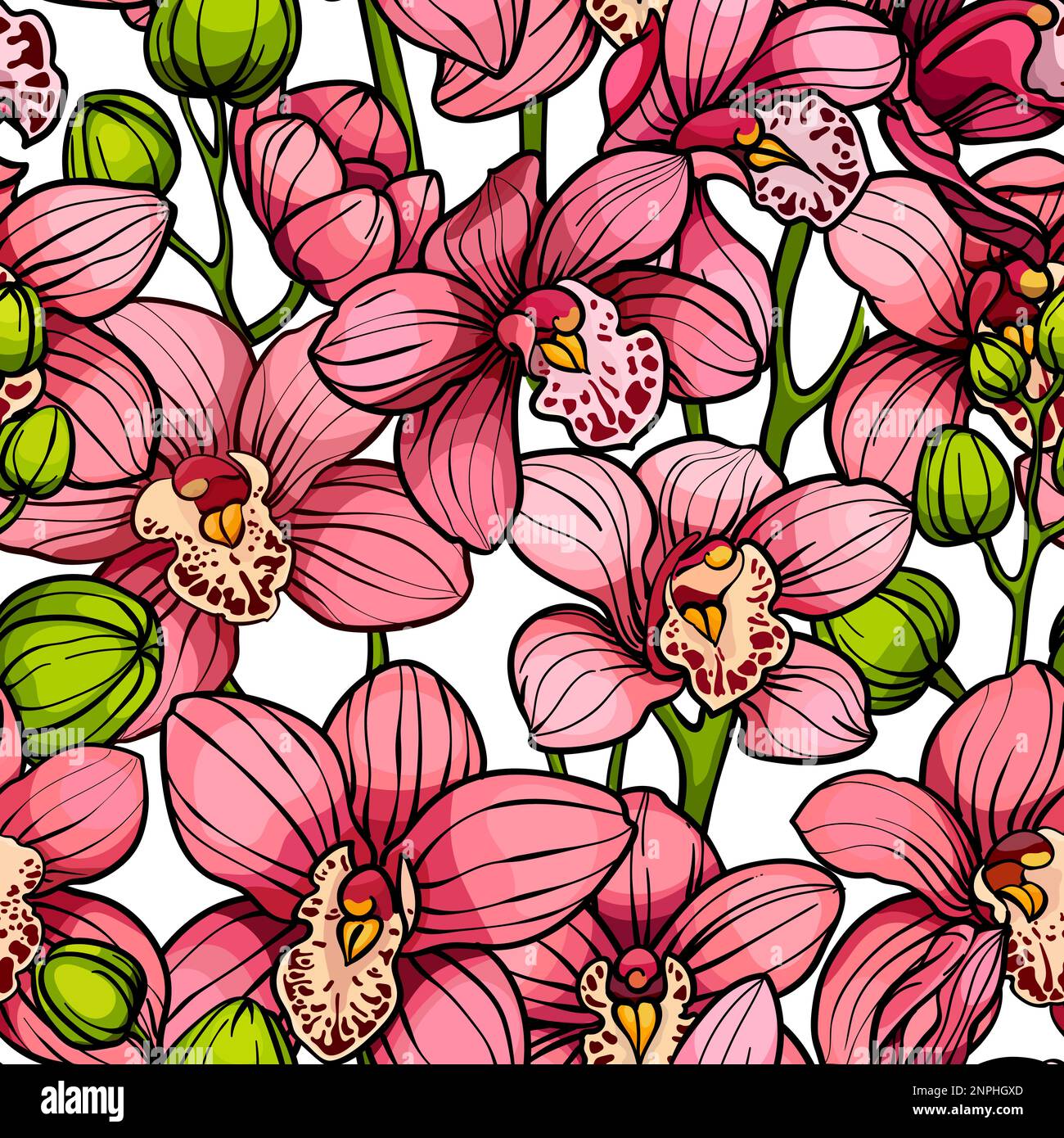 Pink orchids, seamless vector pattern. hand drawn illustration Stock ...