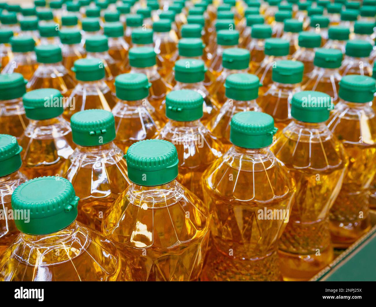 Cooking oil bottles at factory warehouse Stock Photo Alamy