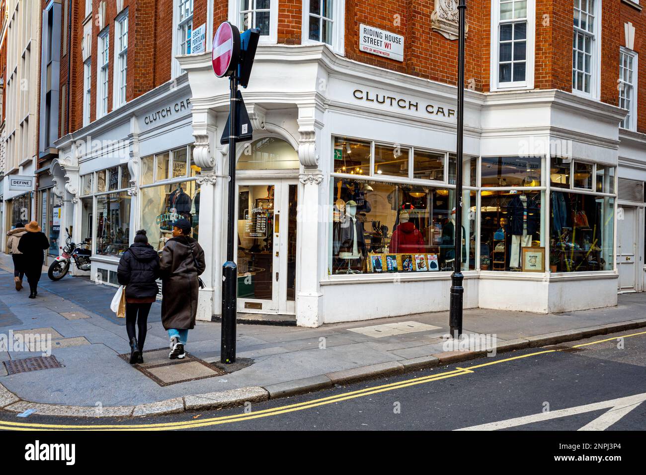 Clutch Cafe London - Clutch Cafe 78 Great Portland St London sells a selection of Japanese heritage clothing, lifestyle publications & accessories. Stock Photo