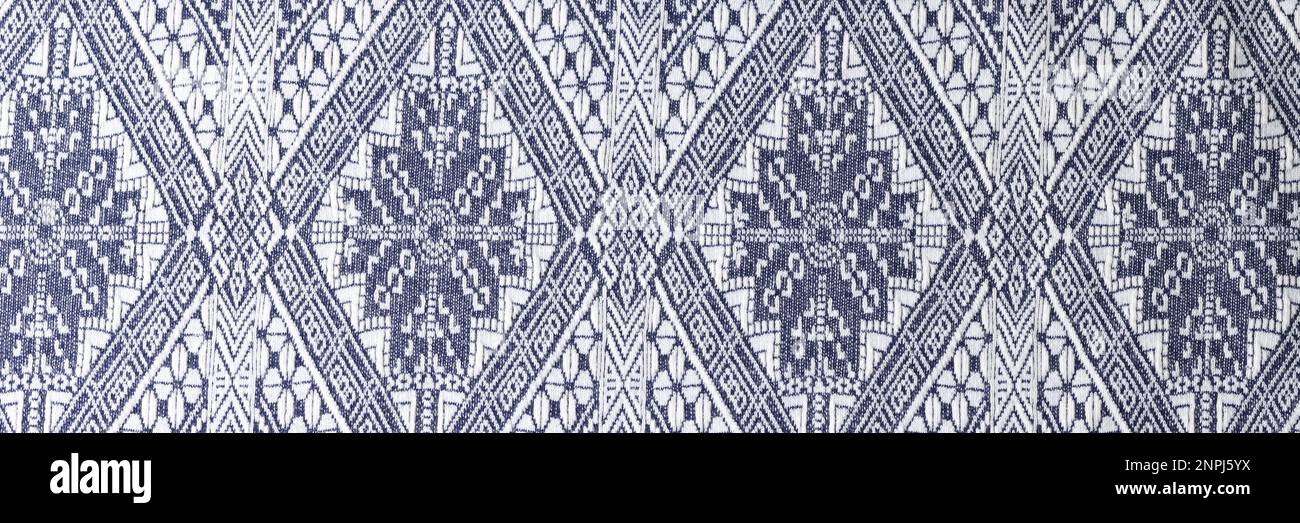 Indigo woodcut seamless ethnic geometric pattern closeup Stock Photo
