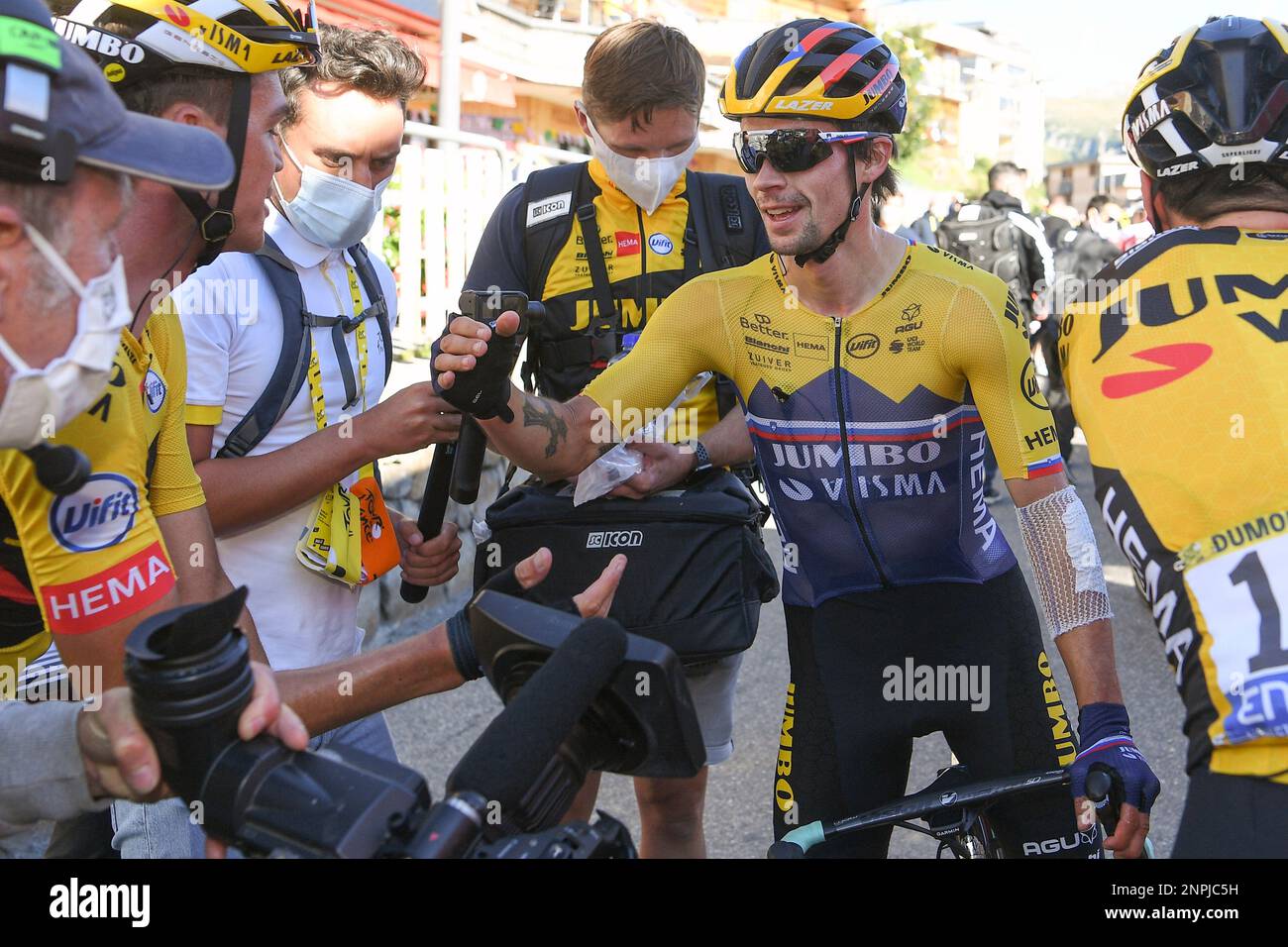 Slovenia's Primoz Roglic celebrates winning the fourth stage of the ...