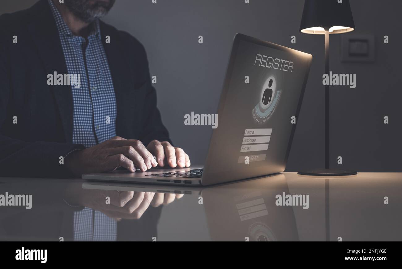 Man sign up and login. Registration, enter, sign in, membership concept ...