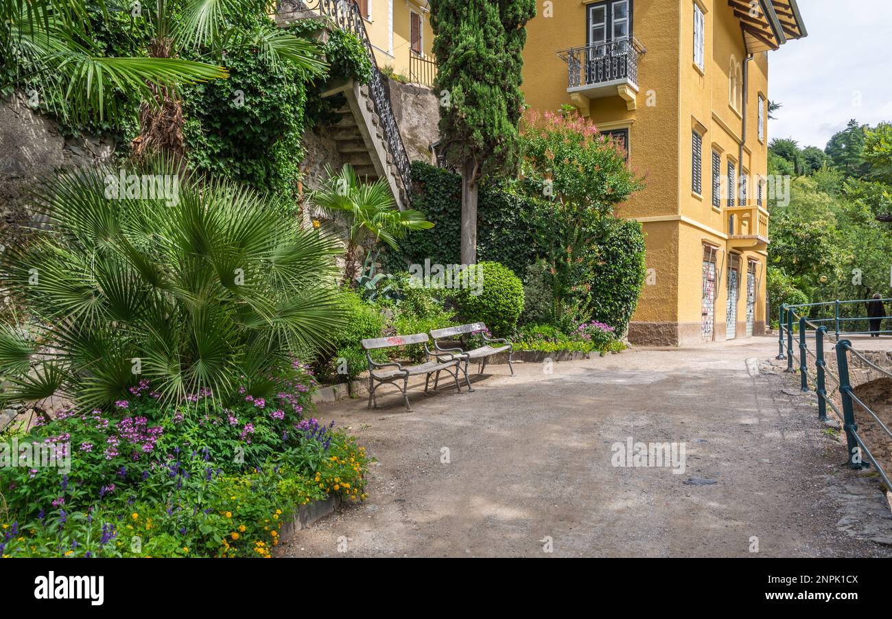 Merano in South Tyrol - View on the famous promenade along the Passirio river - Bolzano province, northern Italy, Europe Stock Photo