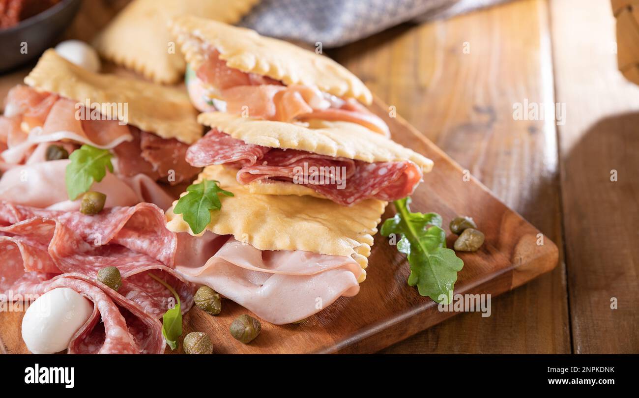 Crescentina. Food of Emilia Romagna region, deep fried bread gnocco
