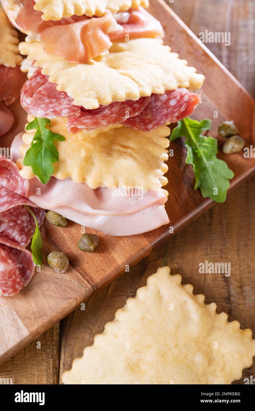 Crescentina. Food of Emilia Romagna region, deep fried bread gnocco