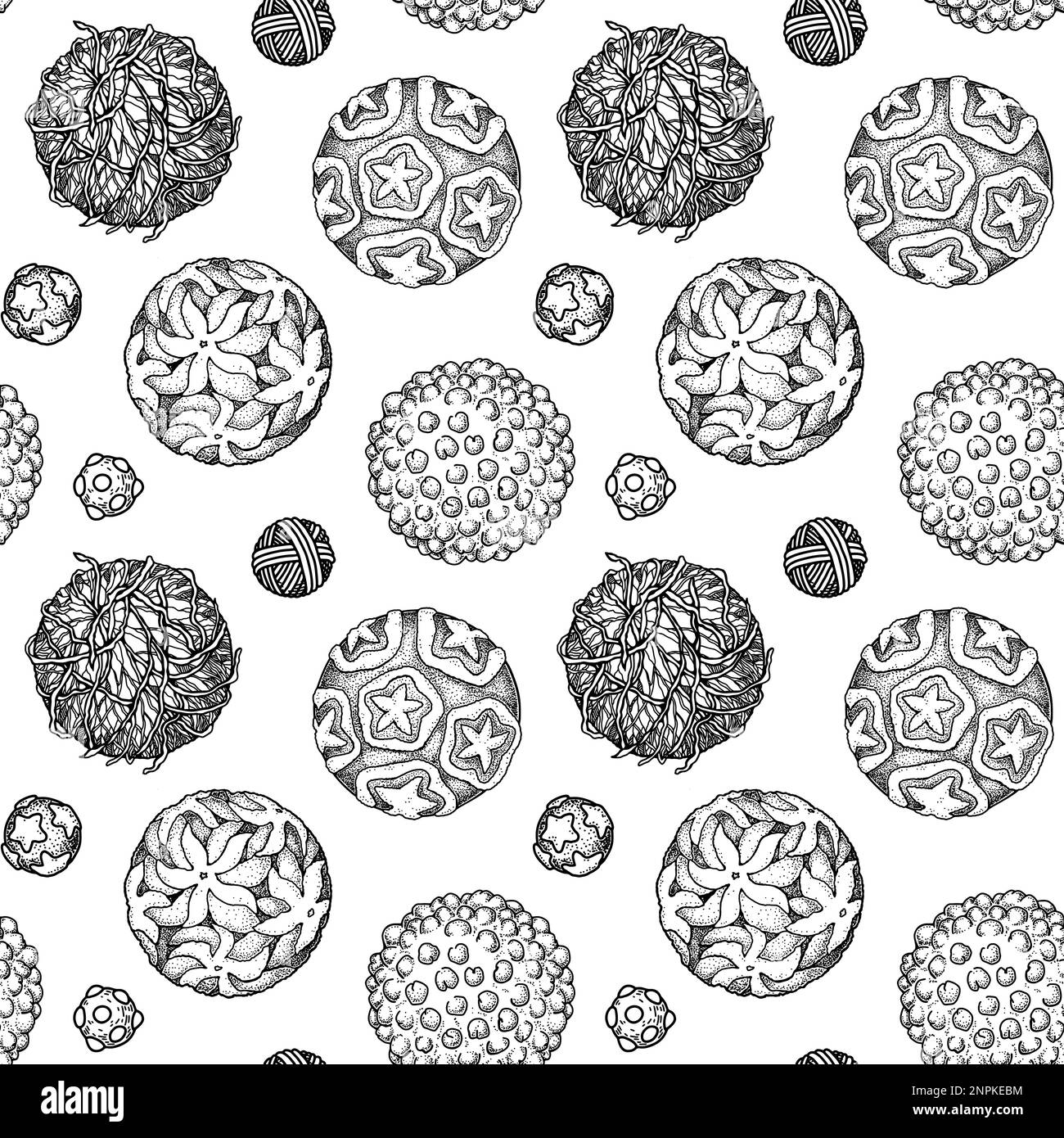 Viruses seamless patten. Scientific hand drawn vector illustration in sketch style. Microscopic microorganisms Stock Vector