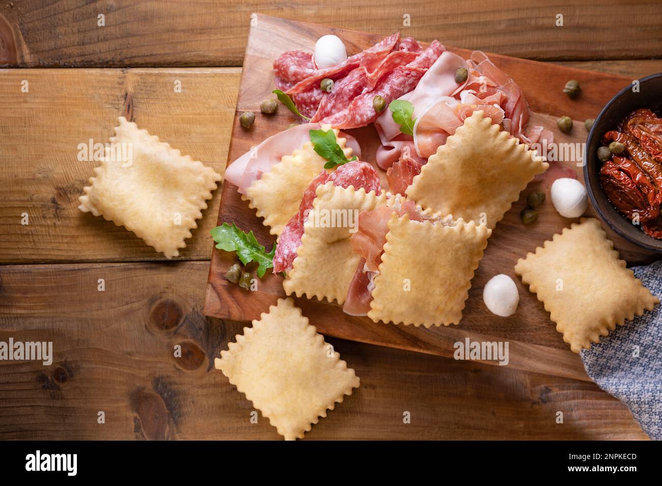 Crescentina. Food of Emilia Romagna region, deep fried bread gnocco