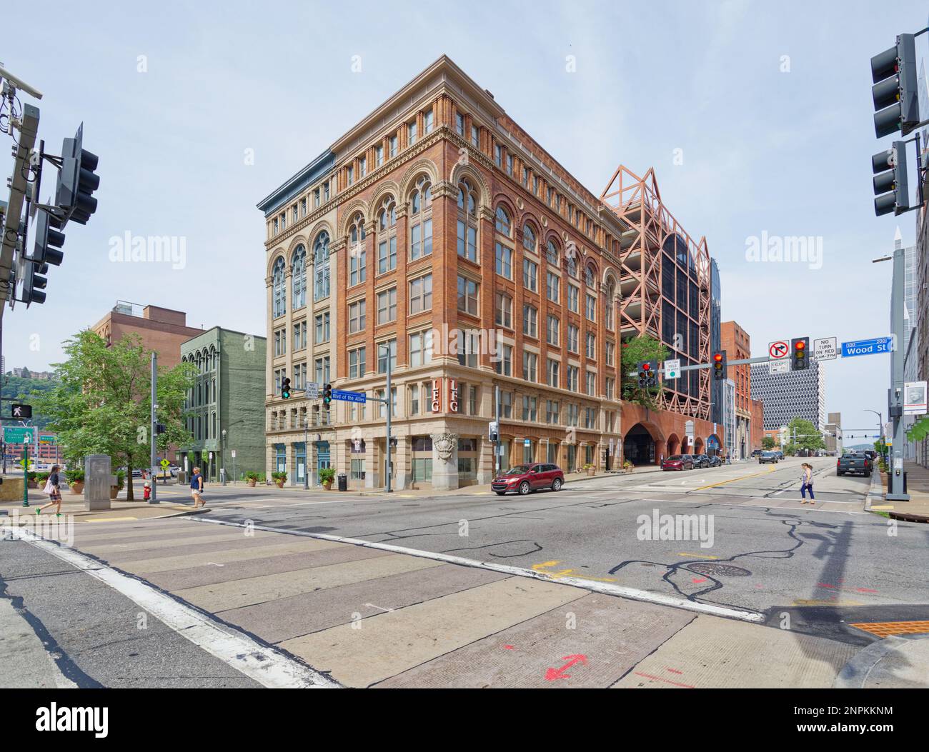 Pittsburgh Downtown: 109-115 Wood Street is a pair of landmark brick and stone paper factory and warehouse buildings, converted to offices. Stock Photo