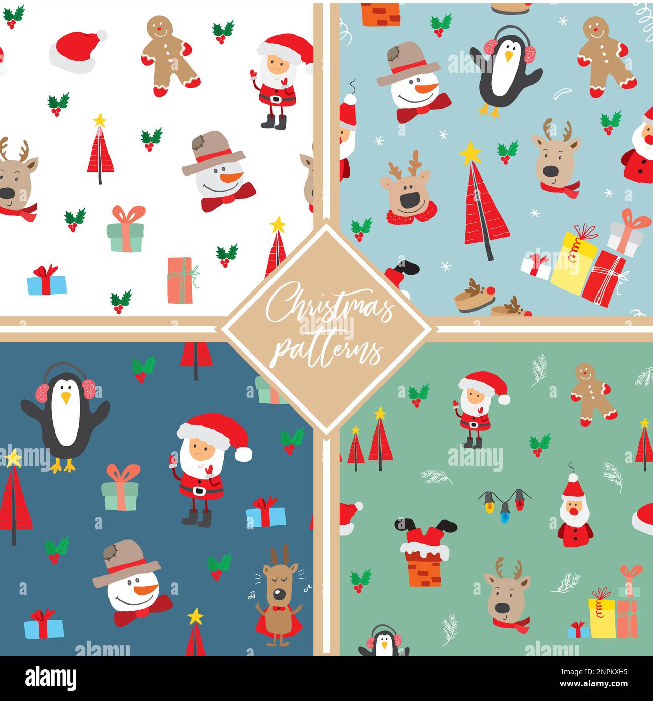 New Year and Christmas seamless pattern, hand drawn doodles Seamless ...