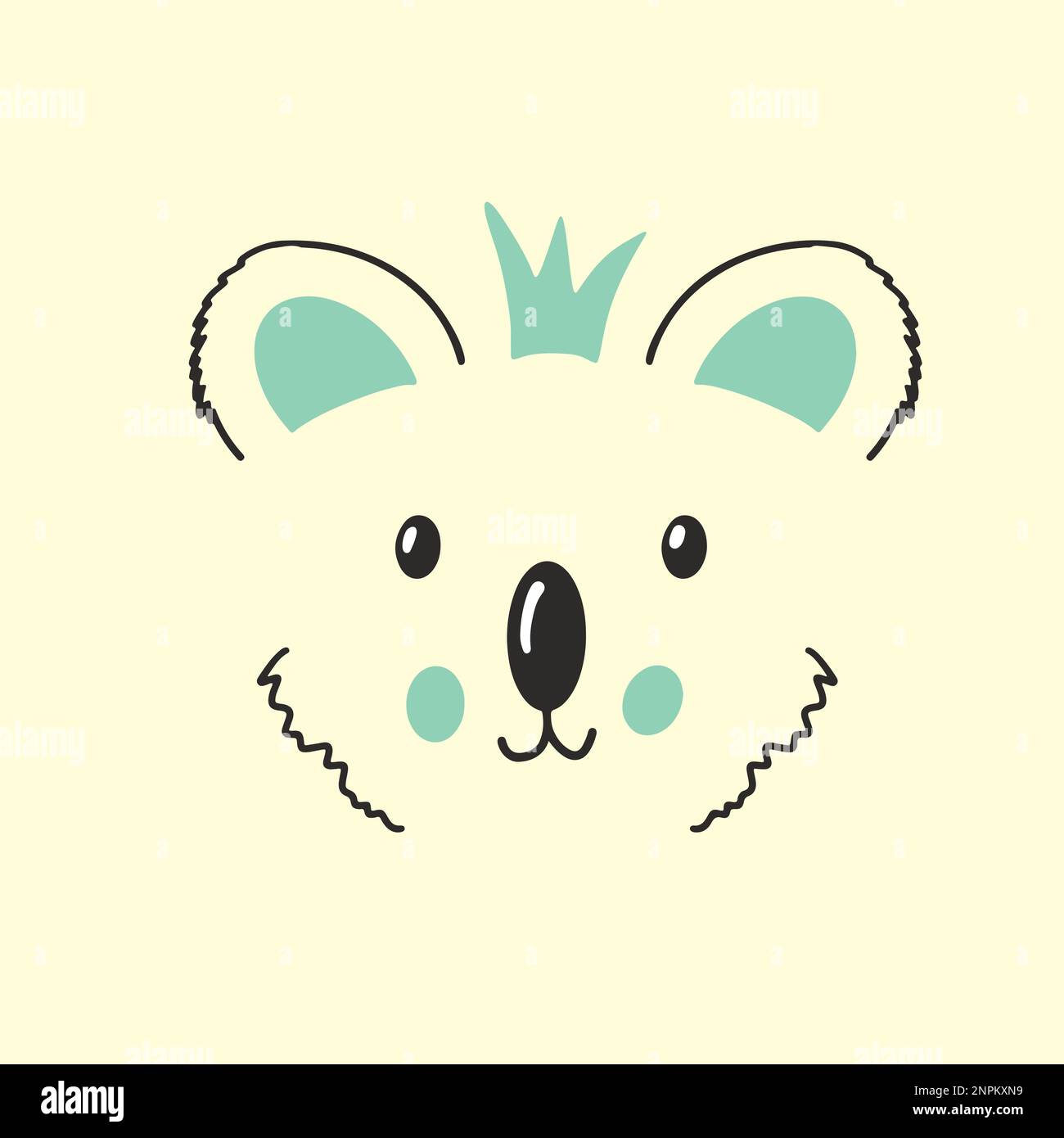 Cute Koala face. Cartoon animal simple portrait, vector illustration