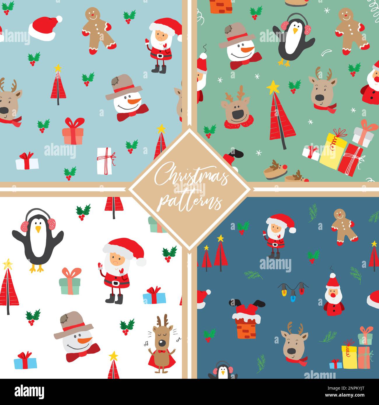 New Year and Christmas seamless pattern, hand drawn doodles Seamless ...