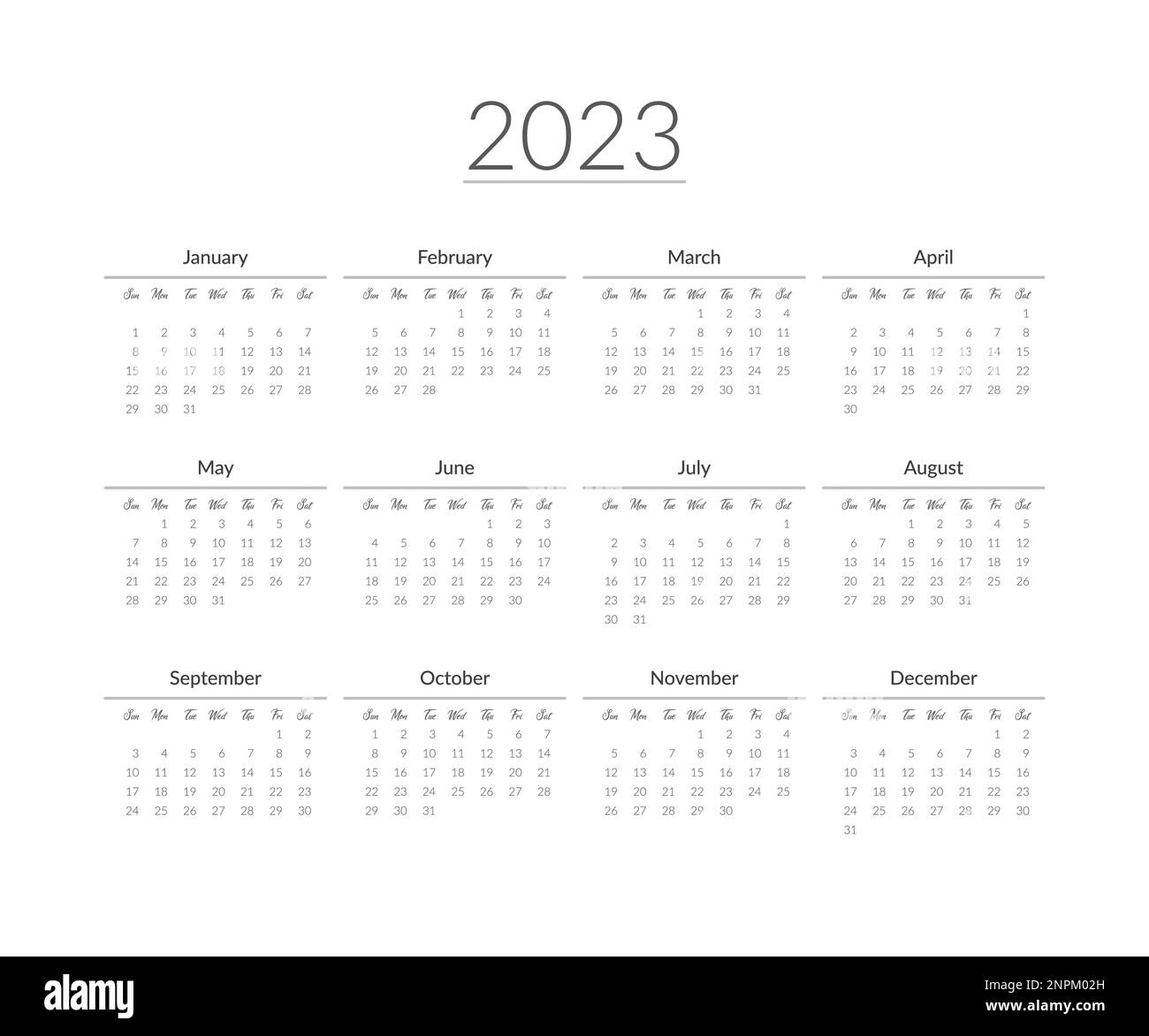 2023 year calendar template. Vector illustration. Stock Vector