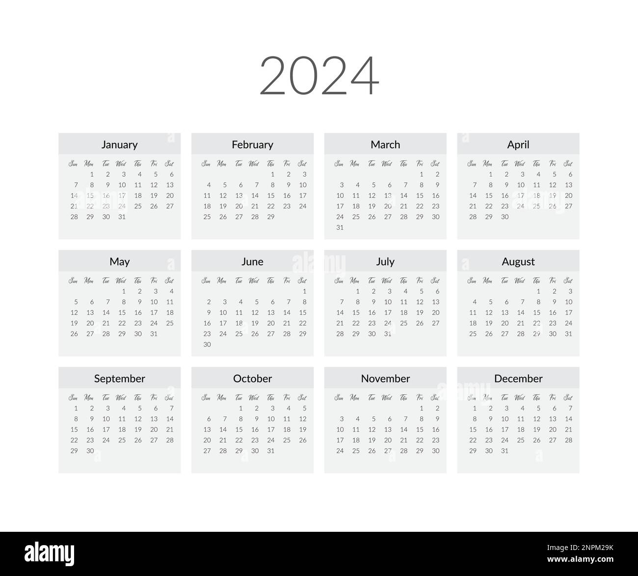 2024 year calendar template. Vector illustration Stock Vector Image ...