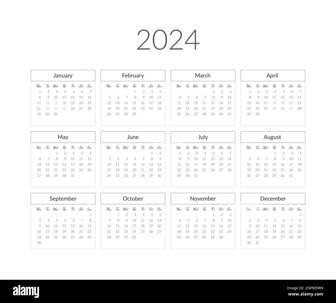 2024 year calendar template. Vector illustration Stock Vector Image