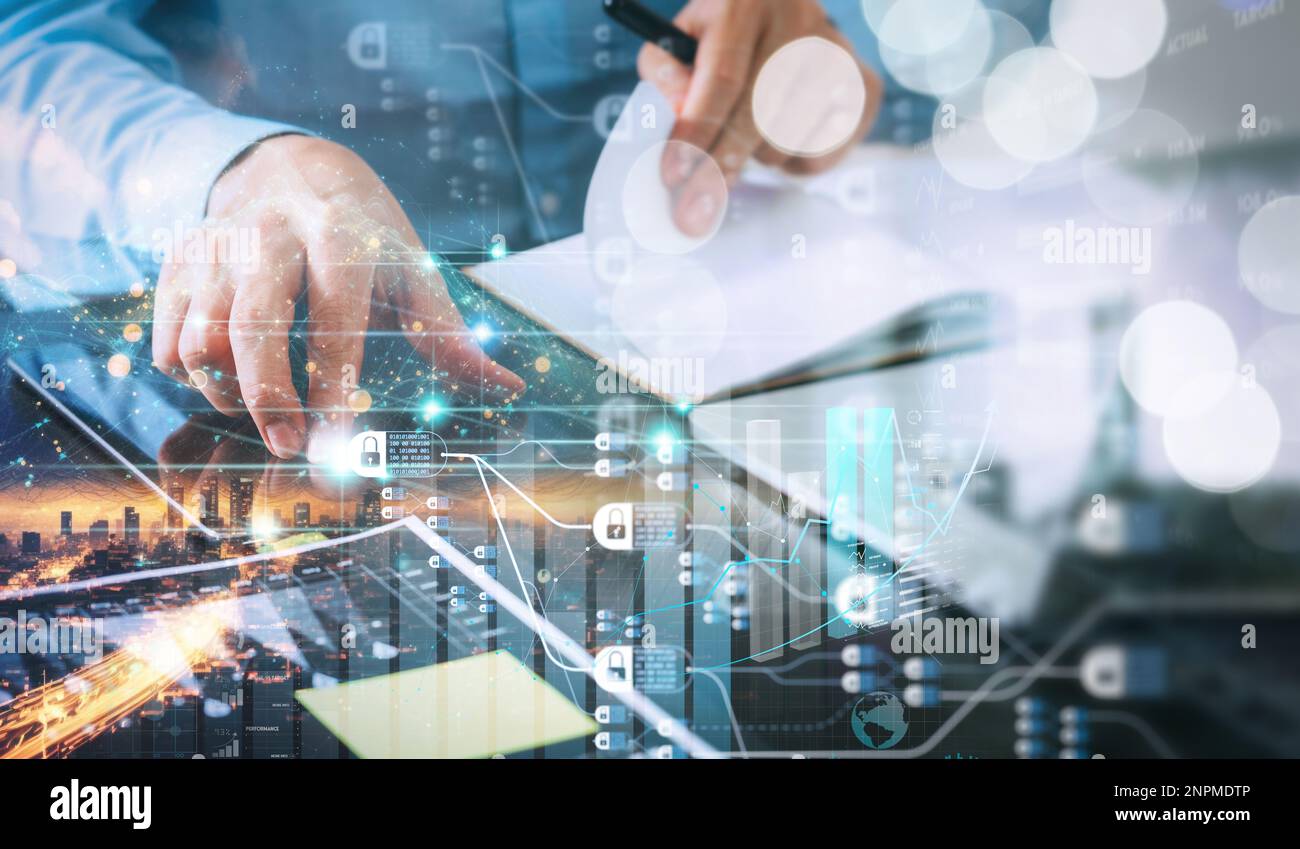 Blockchain and Networking, Business strategy,Business and economic growth on global business network, Data analysis of financial and banking, Stock, A Stock Photo