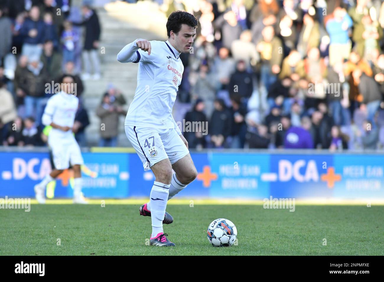 RSCA Futures' Lucas Lissens pictured in action during a soccer match  between Beerschot VA and RWD Molenbeek, Sunday 26 February 2023 in Antwerp,  on day 1 of Relegation Play-offs during the 2022-2023 