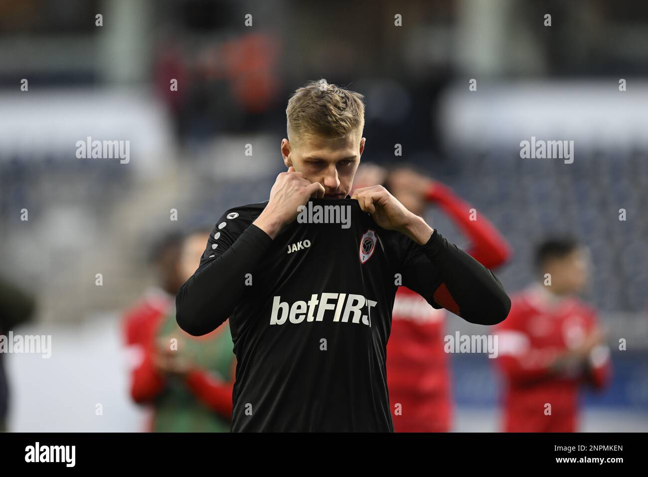 Antwerp's goalkeeper Jean Butez reacts after a soccer match between Oud