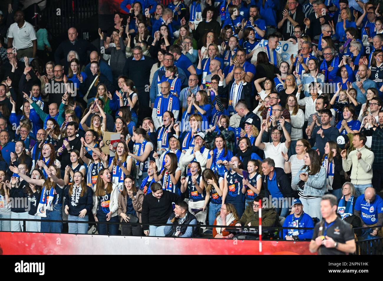 Gent's fans pictured during the match between Asterix Avo Volley