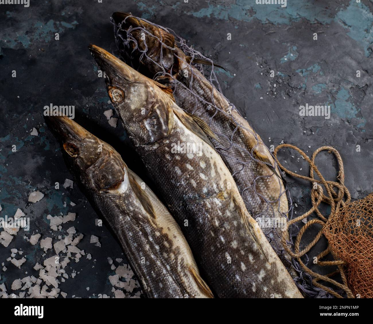 Salted dried pike. Fish appetizer for beer. Stockfish Stock Photo