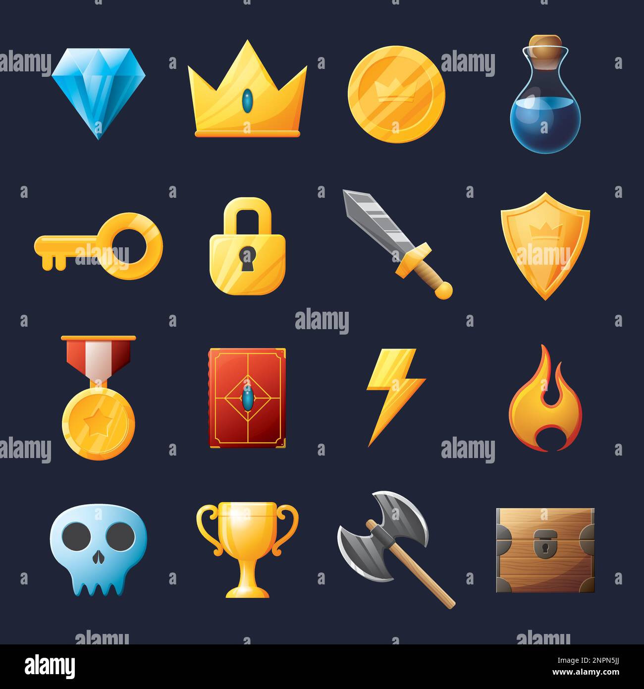 Game UI assets set. Gaming user interface icons collection. vector ...