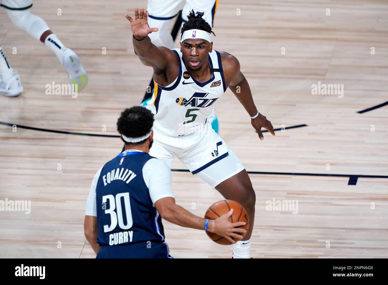 Utah Jazz's Jarrell Brantley (5) defends against Dallas Mavericks' Seth
