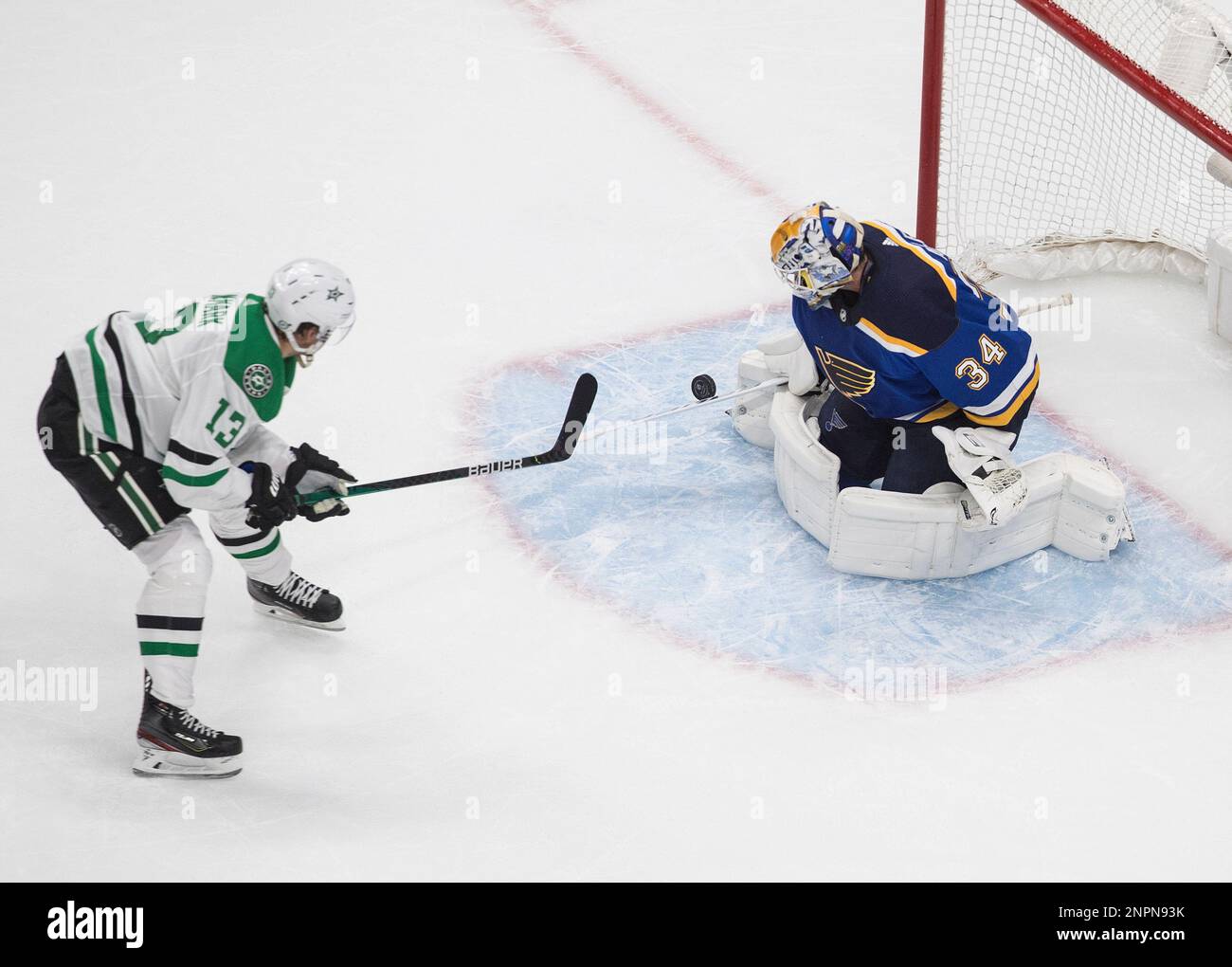 St. Louis Blues goalie Jake Allen (34) stops Dallas Stars' Mattias ...