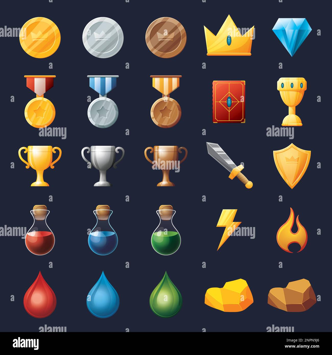 Game UI Assets Set. Gaming User Interface Icons Collection. Vector ...