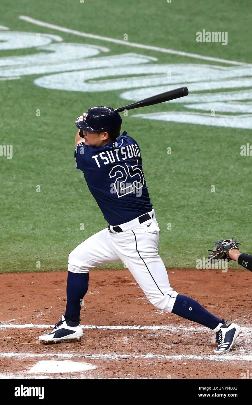 ST. PETERSBURG, FL - AUGUST 08: Yoshi Tsutsugo (25) of the Rays at bat ...