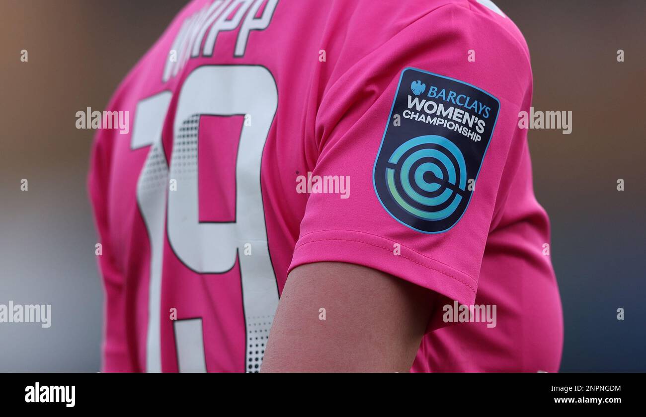 Crawley, UK. 26th Feb, 2023. Close up of Lucy Whipp's shirt badge during the Women's FA Cup fifth round match between Brighton & Hove Albion and Coventry United at the Broadfield Stadium. Credit: James Boardman/Alamy Live News Stock Photo