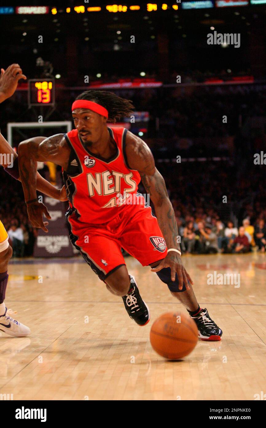 New Jersey Nets forward Gerald Wallace (45) makes a move with the  basketball against the Los Angeles Lakers during an NBA game, April 3, 2012  in Los Angeles. The Lakers defeated the