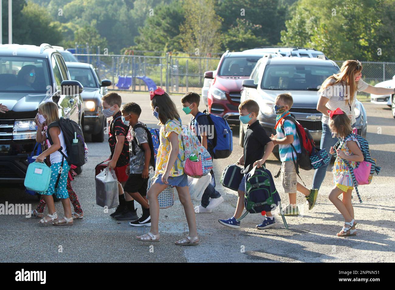 Saltillo Primary School students arrive for their first day of school