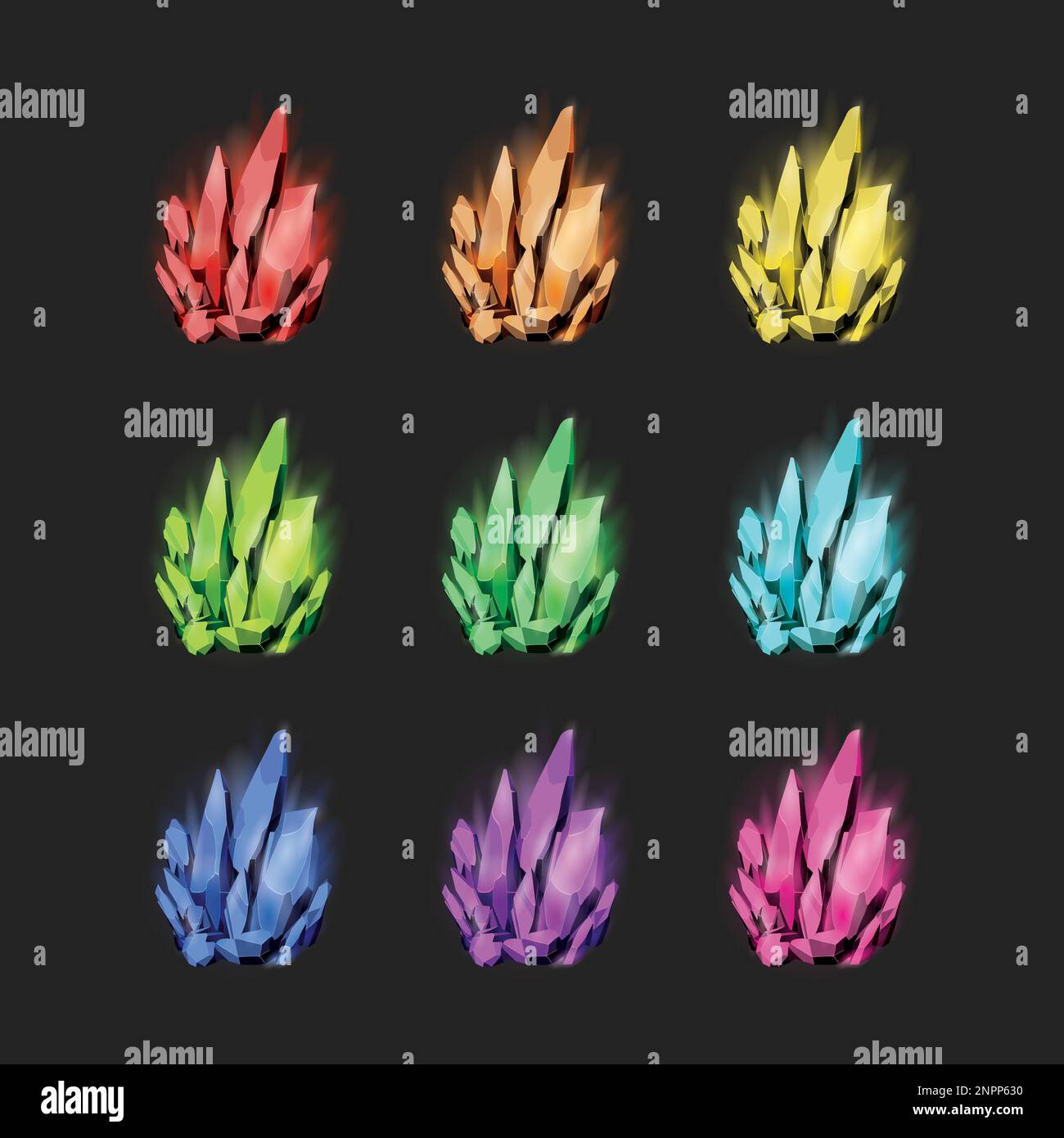 Set of magic Crystals and natural minerals. Gemstones game assets ...