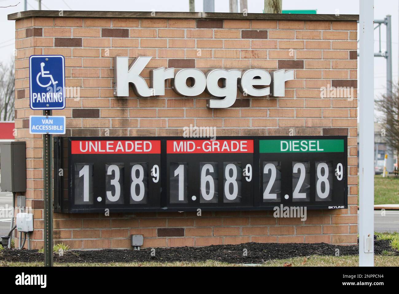TOLEDO, OH MARCH 27 Gas price of 1.38 per gallon at a Kroger gas station in Toledo, OH is
