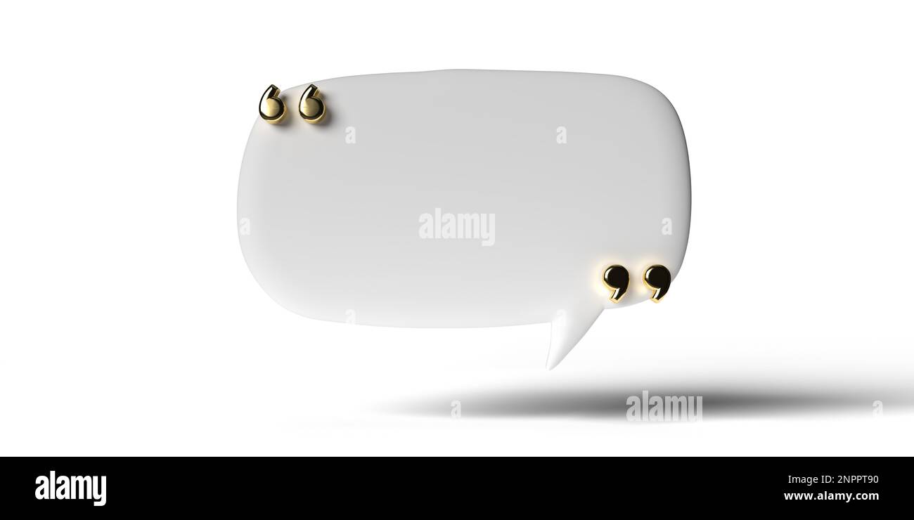 Rectangular blank speech bubble with quote marks on white background, copy space and clipping path. Ditto marks icon set for social network Stock Photo